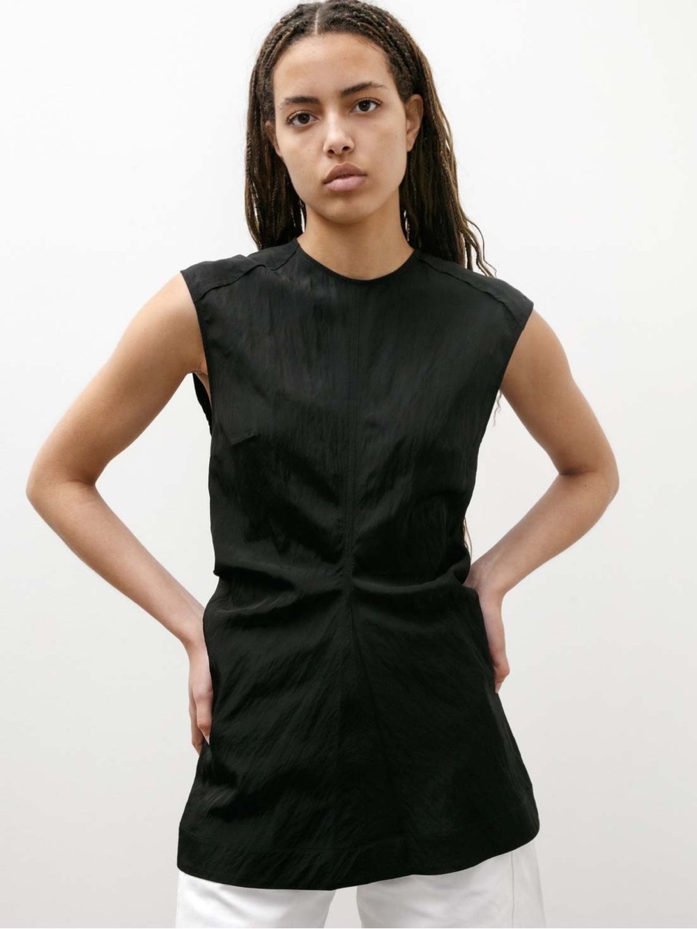 Studio Nicholson Garda Gathered Tank Top in Black